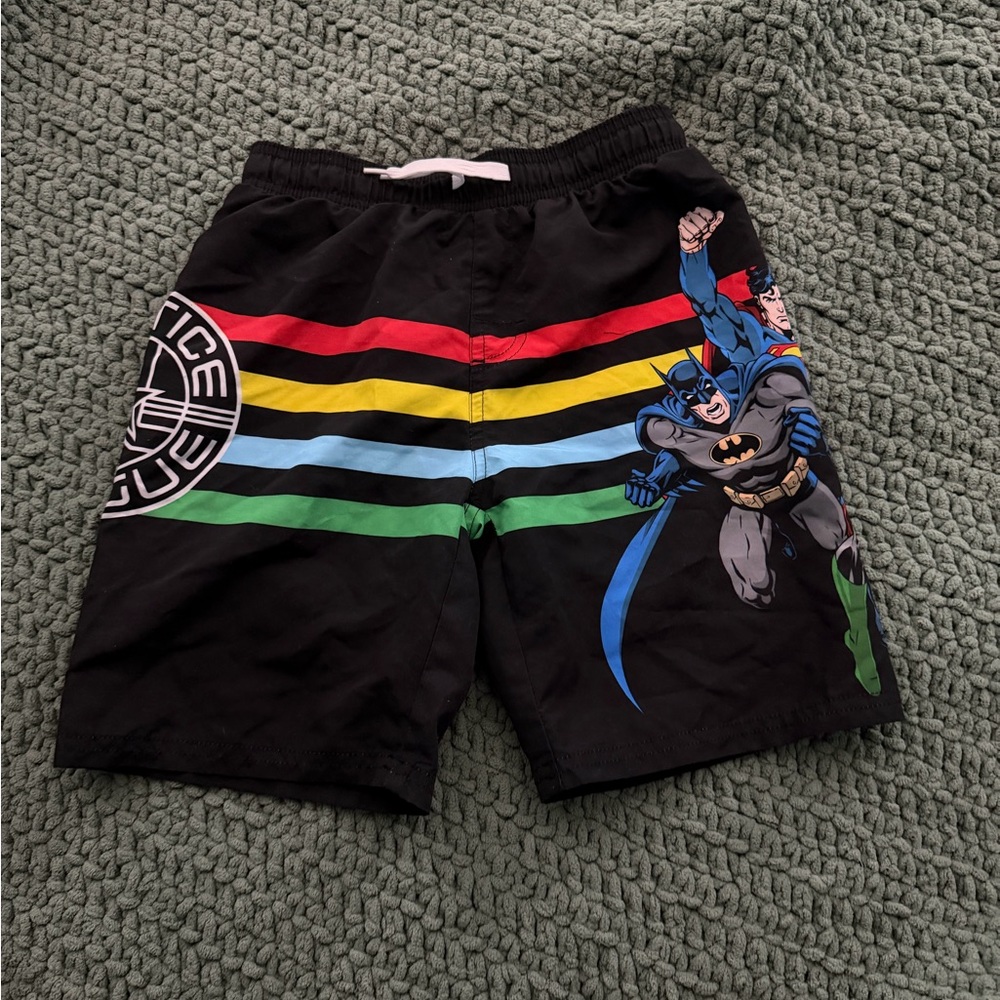 Batman Kids Swim Trunks - Black with Multicolor Stripes